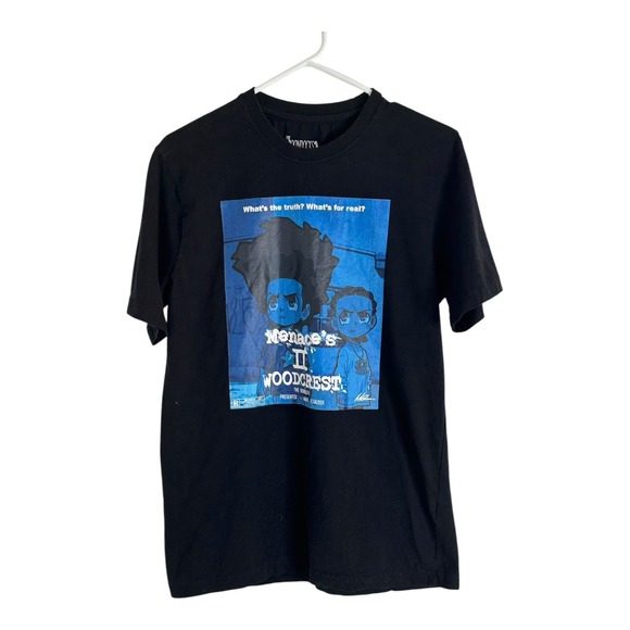 Boondocks Menace 2 Black Shirt Embroidered‎ Cotton Spandex Mix Small Adult Swim - Picture 1 of 12